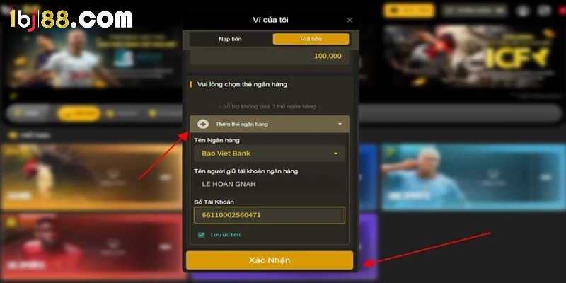 Bet thủ cung cấp đủ thông tin vào biểu mẫu rút tiền theo yêu cầu
